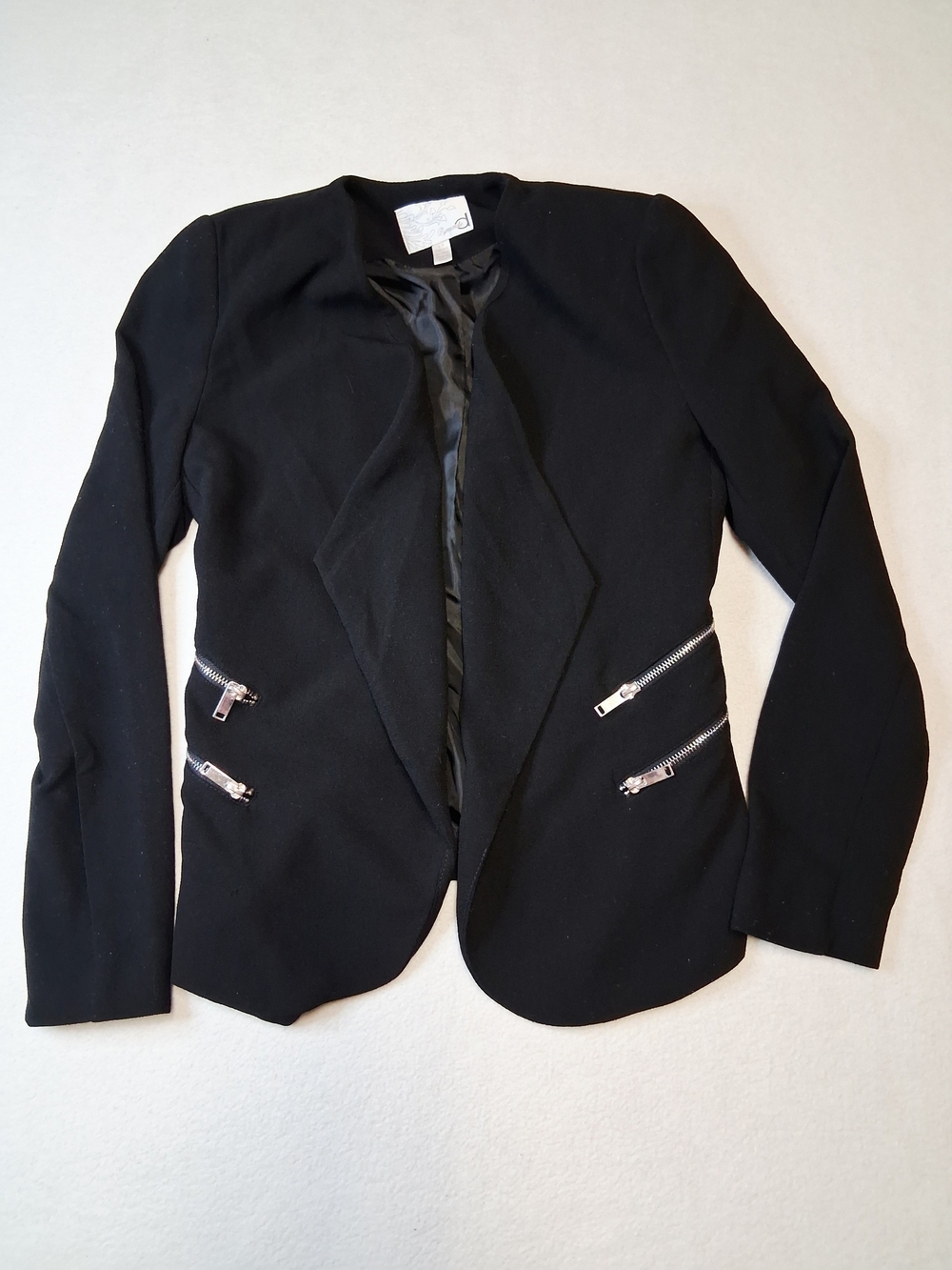 Dynamite Black Open-Front Blazer with Silver Zippers